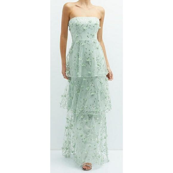 Dessy Collection Dresses & Skirts - NWT Dessy Size 4 STRAPLESS 3D FLORAL
EMBROIDERED DRESS TIERED MAXI SKIRT Green